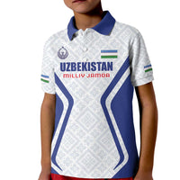Custom Football Uzbekistan Kid Polo Shirt Milliy Jamoa White Version - Wonder Print Shop