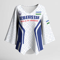 Custom Football Uzbekistan Kimono Sleeve Blouse Milliy Jamoa White Version - Wonder Print Shop