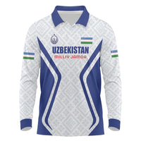 Custom Football Uzbekistan Long Sleeve Polo Shirt Milliy Jamoa White Version - Wonder Print Shop