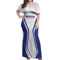 Custom Football Uzbekistan Off Shoulder Maxi Dress Milliy Jamoa White Version - Wonder Print Shop