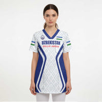 Custom Football Uzbekistan Scrub Top Milliy Jamoa White Version - Wonder Print Shop