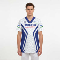 Custom Football Uzbekistan Scrub Top Milliy Jamoa White Version - Wonder Print Shop