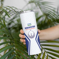 Custom Football Uzbekistan Skinny Tumbler Milliy Jamoa White Version - Wonder Print Shop