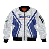 Custom Football Uzbekistan Sleeve Zip Bomber Jacket Milliy Jamoa White Version - Wonder Print Shop