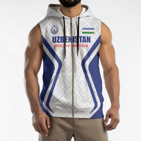 Custom Football Uzbekistan Sleeveless Zip Hoodie Milliy Jamoa White Version - Wonder Print Shop