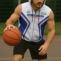 Custom Football Uzbekistan Sleeveless Zip Hoodie Milliy Jamoa White Version - Wonder Print Shop