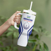 Custom Football Uzbekistan Tumbler With Handle Milliy Jamoa White Version - Wonder Print Shop