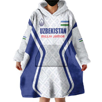 Custom Football Uzbekistan Wearable Blanket Hoodie Milliy Jamoa White Version - Wonder Print Shop