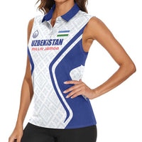 Custom Football Uzbekistan Women Sleeveless Polo Shirt Milliy Jamoa White Version - Wonder Print Shop