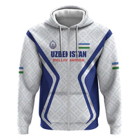 Custom Football Uzbekistan Zip Hoodie Milliy Jamoa White Version - Wonder Print Shop