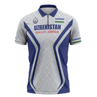 Custom Football Uzbekistan Zipper Polo Shirt Milliy Jamoa White Version - Wonder Print Shop