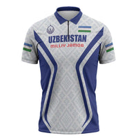 Custom Football Uzbekistan Zipper Polo Shirt Milliy Jamoa White Version - Wonder Print Shop