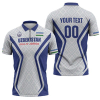 Custom Football Uzbekistan Zipper Polo Shirt Milliy Jamoa White Version - Wonder Print Shop