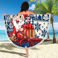Pennsylvania Christmas Beach Blanket Santa Claus With Gift Box Xmas Pattern - Wonder Print Shop