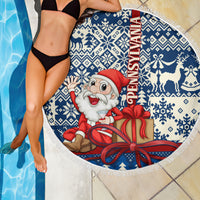 Pennsylvania Christmas Beach Blanket Santa Claus With Gift Box Xmas Pattern - Wonder Print Shop