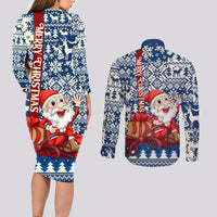 Pennsylvania Christmas Couples Matching Long Sleeve Bodycon Dress and Long Sleeve Button Shirt Santa Claus With Gift Box Xmas Pattern - Wonder Print Shop