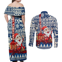 Pennsylvania Christmas Couples Matching Off Shoulder Maxi Dress and Long Sleeve Button Shirt Santa Claus With Gift Box Xmas Pattern - Wonder Print Shop