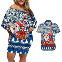 Pennsylvania Christmas Couples Matching Off Shoulder Short Dress and Hawaiian Shirt Santa Claus With Gift Box Xmas Pattern - Wonder Print Shop