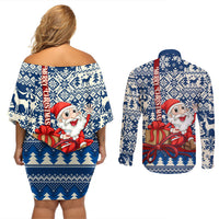 Pennsylvania Christmas Couples Matching Off Shoulder Short Dress and Long Sleeve Button Shirt Santa Claus With Gift Box Xmas Pattern - Wonder Print Shop