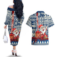 Pennsylvania Christmas Couples Matching Off The Shoulder Long Sleeve Dress and Hawaiian Shirt Santa Claus With Gift Box Xmas Pattern - Wonder Print Shop