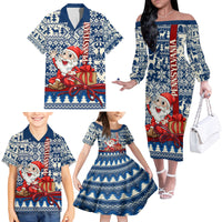 Pennsylvania Christmas Family Matching Off Shoulder Long Sleeve Dress and Hawaiian Shirt Santa Claus With Gift Box Xmas Pattern - Wonder Print Shop