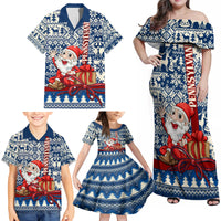 Pennsylvania Christmas Family Matching Off Shoulder Maxi Dress and Hawaiian Shirt Santa Claus With Gift Box Xmas Pattern - Wonder Print Shop