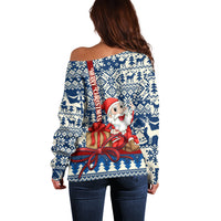 Pennsylvania Christmas Off Shoulder Sweater Santa Claus With Gift Box Xmas Pattern - Wonder Print Shop
