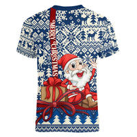 Pennsylvania Christmas Women V Neck T Shirt Santa Claus With Gift Box Xmas Pattern - Wonder Print Shop