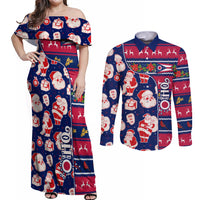 Custom Ohio Christmas Couples Matching Off Shoulder Maxi Dress and Long Sleeve Button Shirt Santa Claus Pattern Unique Style - Wonder Print Shop