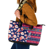 Custom Ohio Christmas Leather Tote Bag Santa Claus Pattern Unique Style - Wonder Print Shop