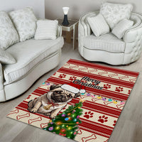 Custom Dog Christmas Area Rug Cute Pug Dog With Xmas Tree - Wonder Print Shop