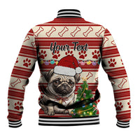 Custom Dog Christmas Baseball Jacket Cute Pug Dog With Xmas Tree - Wonder Print Shop