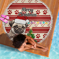 Custom Dog Christmas Beach Blanket Cute Pug Dog With Xmas Tree - Wonder Print Shop