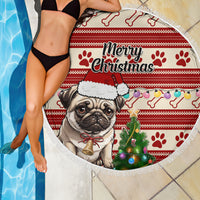 Custom Dog Christmas Beach Blanket Cute Pug Dog With Xmas Tree - Wonder Print Shop