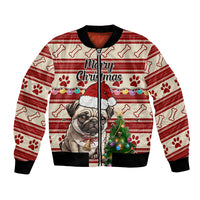 Custom Dog Christmas Bomber Jacket Cute Pug Dog With Xmas Tree - Wonder Print Shop