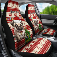 Custom Dog Christmas Car Seat Cover Cute Pug Dog With Xmas Tree - Wonder Print Shop