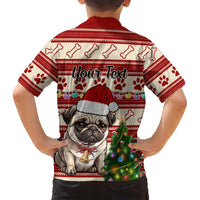 Custom Dog Christmas Family Matching Short Sleeve Bodycon Dress and Hawaiian Shirt Cute Pug Dog With Xmas Tree - Wonder Print Shop
