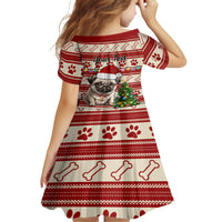 Custom Dog Christmas Family Matching Short Sleeve Bodycon Dress and Hawaiian Shirt Cute Pug Dog With Xmas Tree - Wonder Print Shop