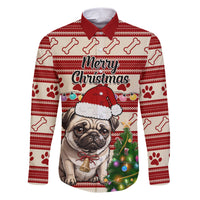 Custom Dog Christmas Family Matching Short Sleeve Bodycon Dress and Hawaiian Shirt Cute Pug Dog With Xmas Tree - Wonder Print Shop