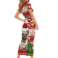 Custom Dog Christmas Family Matching Short Sleeve Bodycon Dress and Hawaiian Shirt Cute Pug Dog With Xmas Tree - Wonder Print Shop
