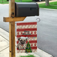 Custom Dog Christmas Garden Flag Cute Pug Dog With Xmas Tree - Wonder Print Shop