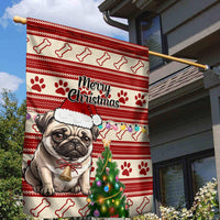 Custom Dog Christmas Garden Flag Cute Pug Dog With Xmas Tree - Wonder Print Shop