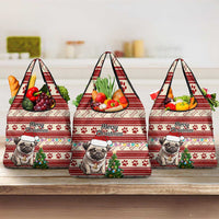 Custom Dog Christmas Grocery Bag Cute Pug Dog With Xmas Tree