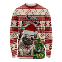 Custom Dog Christmas Long Sleeve Shirt Cute Pug Dog With Xmas Tree - Wonder Print Shop