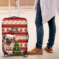 Custom Dog Christmas Luggage Cover Cute Pug Dog With Xmas Tree - Wonder Print Shop