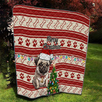 Custom Dog Christmas Quilt Cute Pug Dog With Xmas Tree - Wonder Print Shop