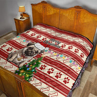 Custom Dog Christmas Quilt Cute Pug Dog With Xmas Tree - Wonder Print Shop