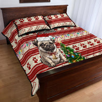 Custom Dog Christmas Quilt Bed Set Cute Pug Dog With Xmas Tree - Wonder Print Shop