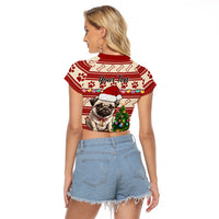 Custom Dog Christmas Raglan Cropped T Shirt Cute Pug Dog With Xmas Tree - Wonder Print Shop