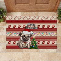 Custom Dog Christmas Rubber Doormat Cute Pug Dog With Xmas Tree - Wonder Print Shop